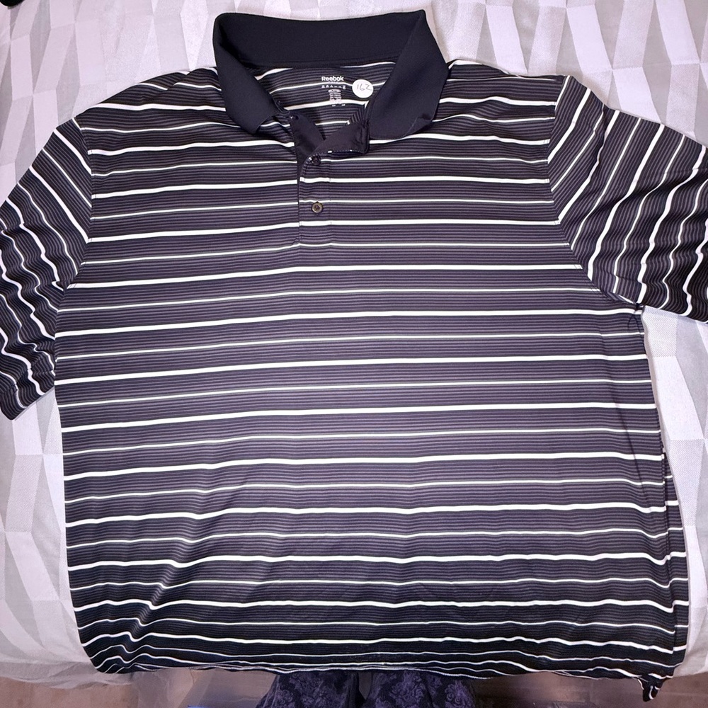 Reebok Men's Black and White Striped Polo Shirt
